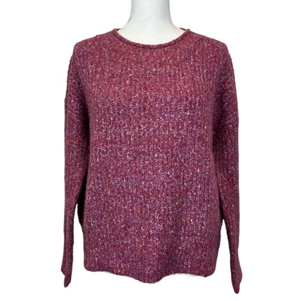 Rachel Roy Crew Neck Marled Cranberry Women's Sweater Oversized Small